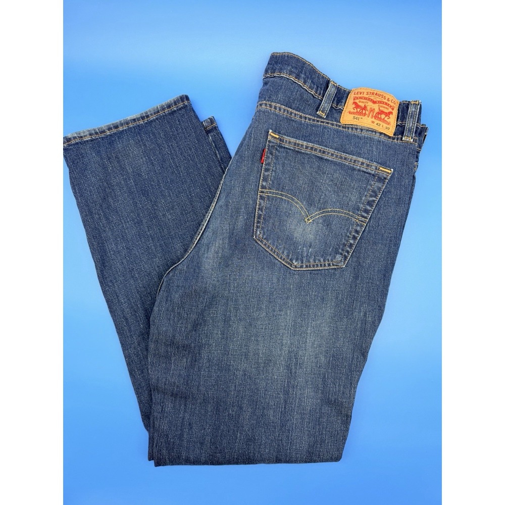 Levi's 541 Athletic Fit Jeans Men's 42x32 Blue Distressed Ripped Denim